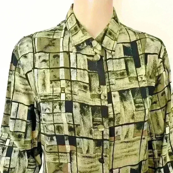 Vintage Boho Artsy Earthy Pattern Oversized Hippie Button Down Shirt Blouse. - Picture 1 of 13